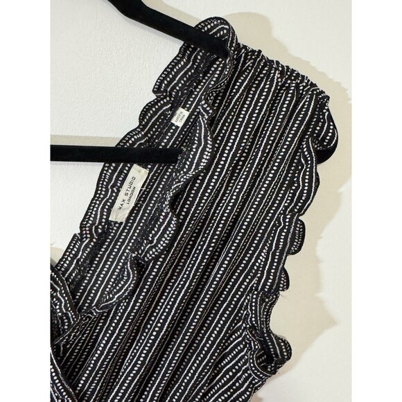 francesca's Black White Striped Sleeveless Wide-Leg Jumpsuit Ruffle Trim S - Picture 5 of 7